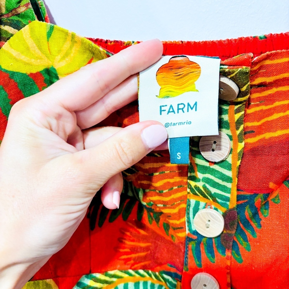 FARM RIO‎ Orange pelican linen romper with tropical print | Small * - Picture 8 of 9